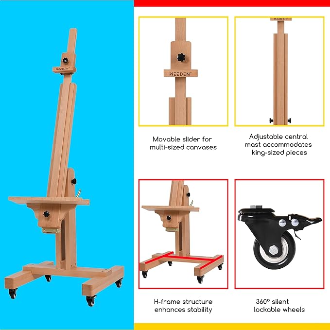 MEEDEN Large Art Easel for Painting: Solid Beech Wood Heavy Duty Artist Easel for Adults Beginner Painters - Professional Painting Easel with Tilts Flat can Holds Canvas Art Up to 71" for Art Studio