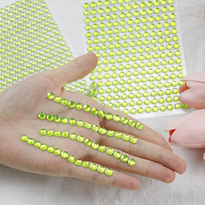 1799 Pcs 4 Sheets Rhinestone Stickers 3/4/5/6 mm Self Adhesive Rhinestones Gems for Face Eyes Makeup Hair Body (green-3/4/5/6mm)
