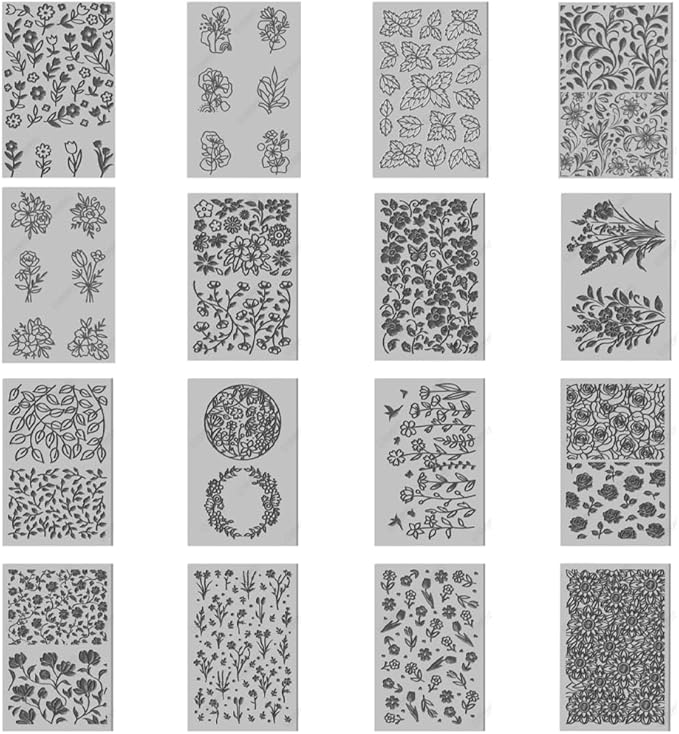 CHGCRAFT 16 Sheets 16 Styles Plants Butterflies Wildflowers Polymer Clay Texture Mat Modeling Pattern Pad Leaves Flowers Texture Sheets for Polymer Clay Making Earrings Jewelry Tools, 4×2.6 inch