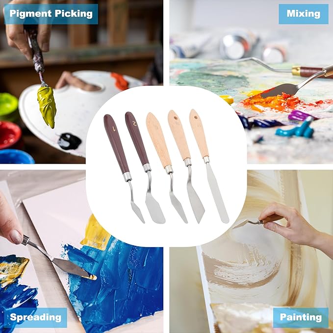 PATIKIL Art Spatula, No.15 27mm Stainless Steel Flexible Palette Knife Painting Knife Painting Spatula Oil Painting Mixing Scraper with Wood Handle for Canvas Acrylic Painting, Brown