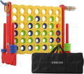UNICOO Giant 4-in-A-Row with Carry Bag, Ring Toss, Basketball Hoop - Large Outdoor Game for Family Fun - Big Jumbo Game Set for Backyard Parties, BBQs, and Gatherings (Red + Yellow)