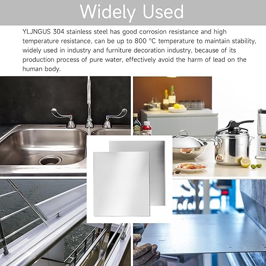 304 Stainless Steel Sheet - 4PCS 8" X 8" X 1/64" Thin Stainless Steel Plate 1/64 Inch Thickness with Protective Film Metal Sheets Shim Stock Sheets for Kitchen DIY Crafting etc. (203 x 203 x 0.39 mm)