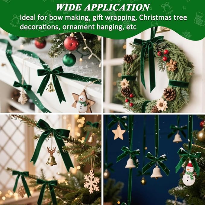 Dark Green Velvet Ribbon, 0.39 Inch x 20 Yards Single Faced Green Ribbon for Gift Wrapping, Bow Making, Christmas Tree Decorations, Wreath Making and DIY Crafts (10 Yards Each Roll)
