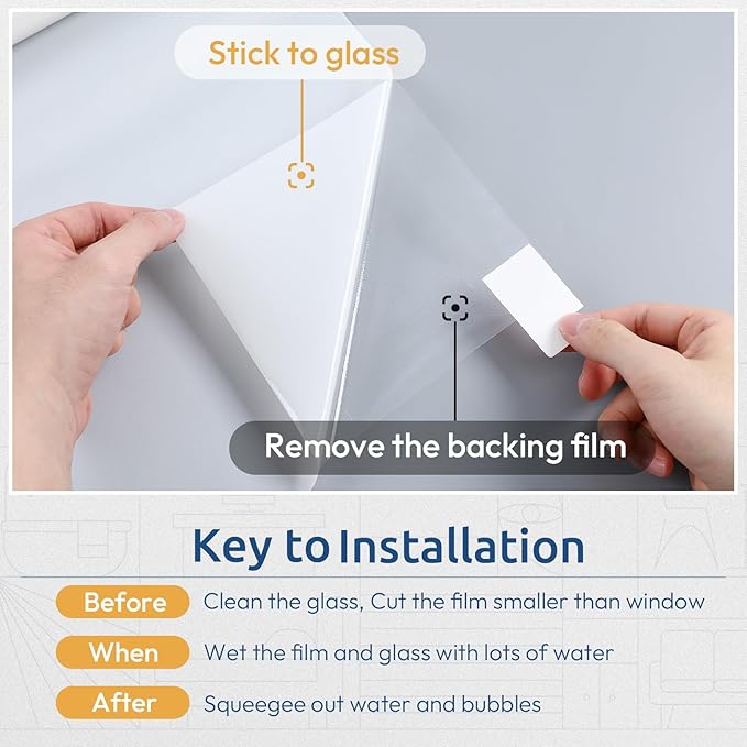 rabbitgoo Window Privacy Film, Non-Adhesive Frosted Glass Window Film for Bathroom, Static Cling Heat Blocking Stickers for Home Indoor Opaque Frosting Coverings House Tint, Matte White 17.5" x 118.1"