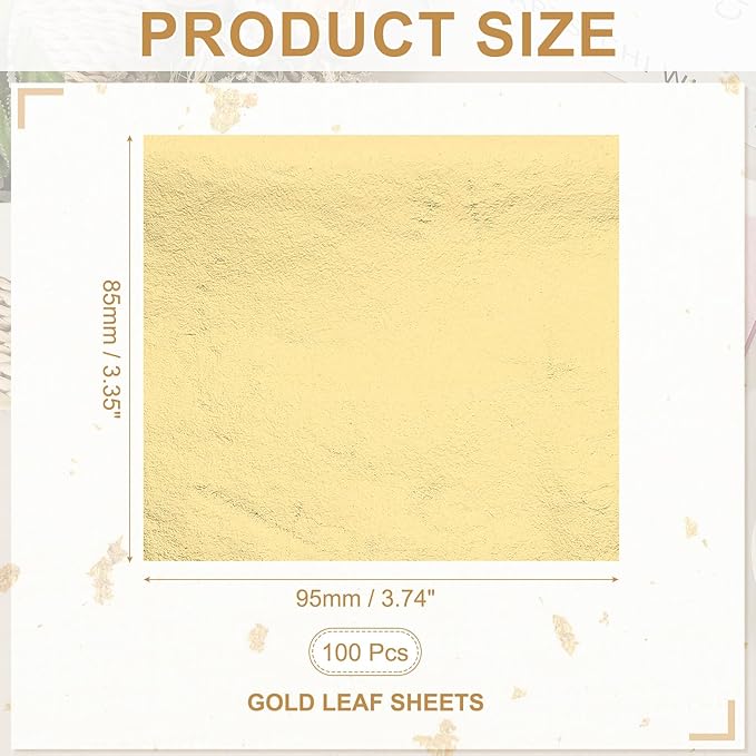 PATIKIL Gold Leaf Sheets for Art 3.7" x 3.4", 100 Pcs Gold Foil Sheet Metallic Leaf Papers for DIY Crafts Resin Furniture Nails Paintings Home Decoration