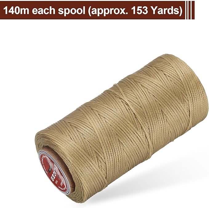 uxcell Flat Leather Sewing Waxed Thread, 140m / 153 Yards Polyester Wax String, 300D Wax Stitching Cord for Leather Crafts, Bookbinding, Bracelets Braided, Sand Yellow
