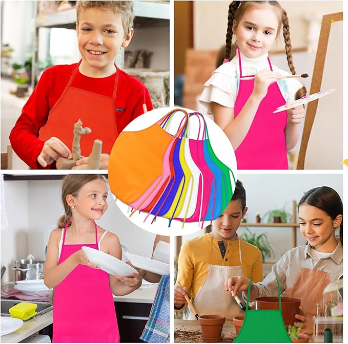 PLULON 15 Pcs Kids Painting Aprons, Kids Apron for Painting Rose Red Aprons Art Apron Smocks Bulk for Art Activity Craft Home Kitchen Classroom Party Supplies