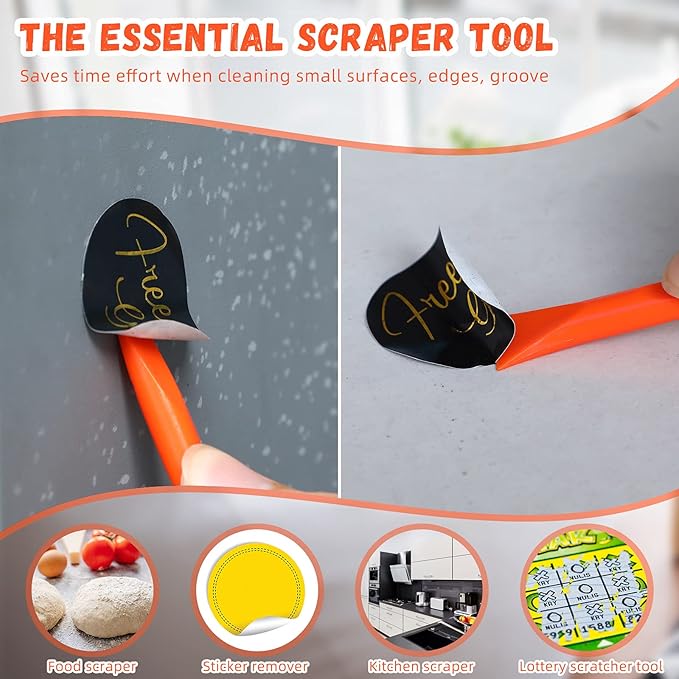 Minatee 18 Pieces Non-scratch Plastic Scraper Tool Multi-purpose Carbon Fiber Pen-shaped Plastic Scraper for Cleaning Small and Narrow Space(Orange)