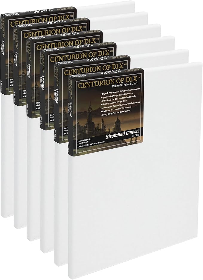 Centurion Deluxe Professional Oil Primed Linen Stretched Canvas, 11oz Linen, 10x20 - Box of 6, 0.67" Deep Canvases, Kiln-Dried Stretchers, Back Stapled, Premium Medium Weight Canvas for Oil Paintings