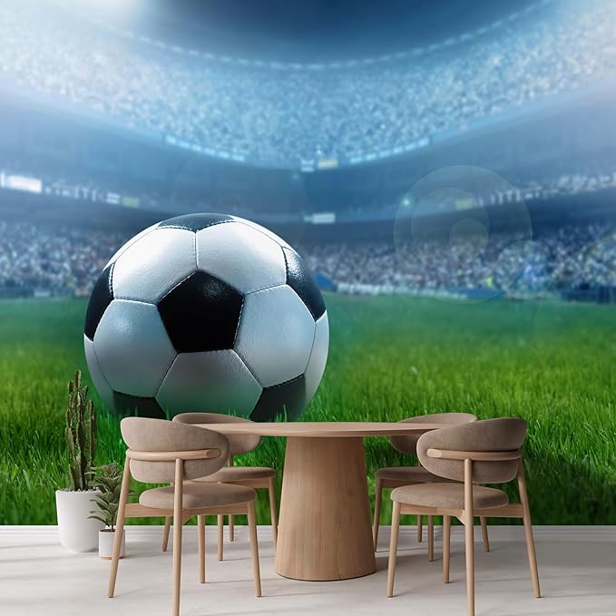 wall26 Wall Sticker/Wall Mural Close Up of a Football Ball on a Full Stadium, Not Peel and Stick, Non-Woven Wallpaper Decorative for Bedroom, Living Room,Office - 132x120 inches