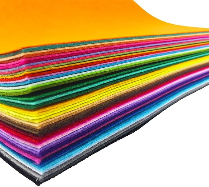 flic-flac 4 x 4 inches (10 x10cm) Assorted Color Felt Fabric Sheets Patchwork Sewing DIY Craft 1mm Thick with Sewing Kit for Choice (Felt only, 48pcs)