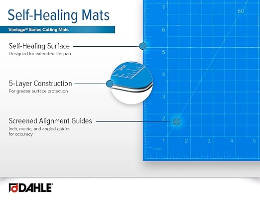 Dahle Vantage 10691 Premium Self-Healing Cutting Mat, 12"x18", 1/2" Grid, 5 Layers for Max Healing, Perfect for Crafts & Sewing, Blue