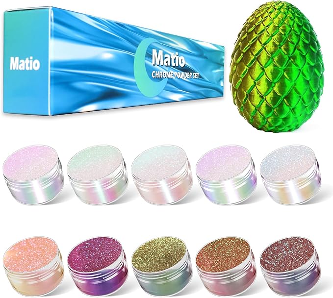 Matio Chameleon Mica Powder,10 * 5g Chrome Powder, 5 Pearlescent Effect Color Shift Pigment & 5 Chameleon White Mica Pigment Set for Epoxy Resin,Soap Candle,Nail Art,Makeup,Bath Bombs, Painting, Slime