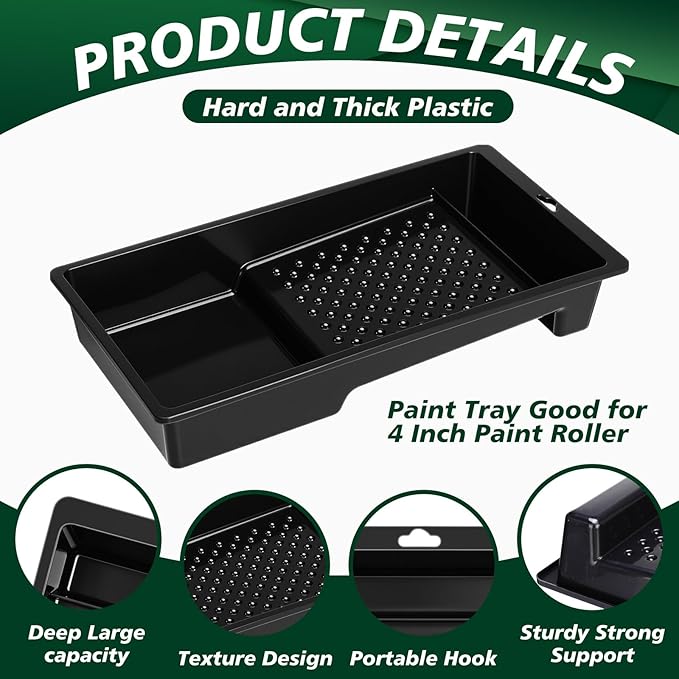 Ripeng 30 Pack 4 Inch Paint Tray Bulk Plastic Paint Roller Tray Small Painting Pan with Deep Pocket and Textured Ridge Reusable Trays Suitable for 4" Painting Rollers for Home Wall Decor(Black)