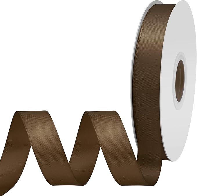 Brown Satin Ribbon 3/4" X 50 Yards Solid Color Double Faced Ribbons Perfect for Crafts Wedding Decor Bow Making Arts Sewing and More
