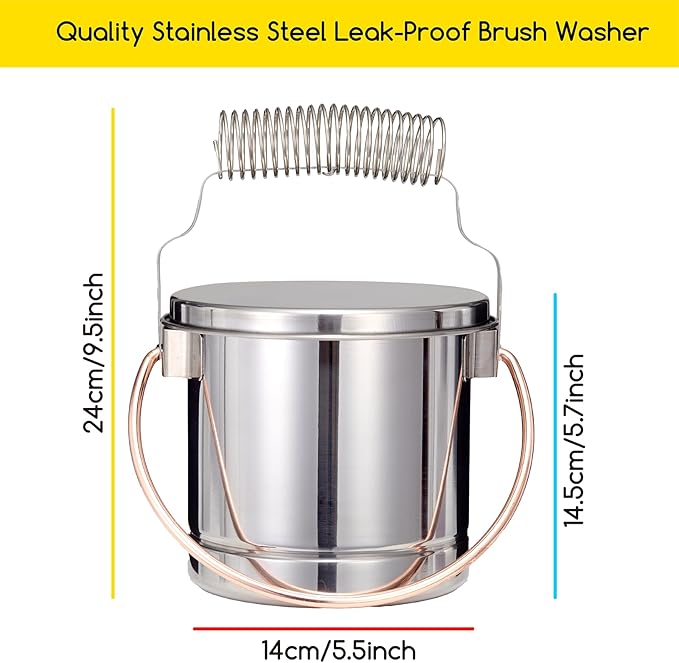 MEEDEN Portable Paint Brush Washer: Airtight Stainless Steel Artist Brush Cleaner with Extra Large Capacity - Paint Brush Holder for Oil & Acrylic Painting