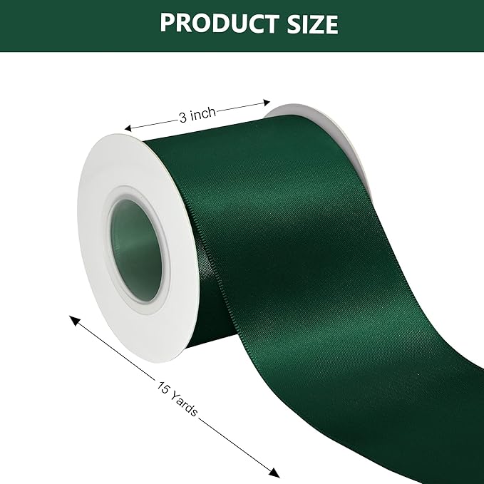 Spruce Satin Ribbon 3 Inch X 15 Yards Solid Color Double Faced Ribbons Perfect for Crafts Wedding Decor Bow Making Arts Sewing and More