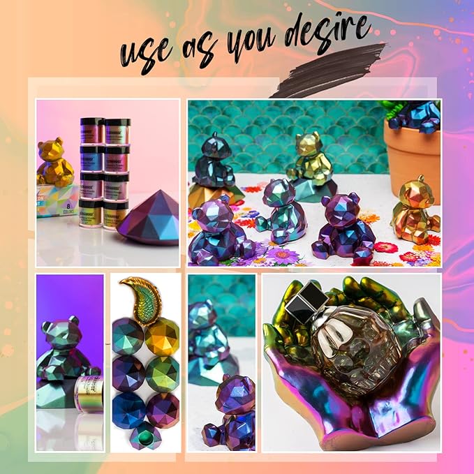 TECHAROOZ Chameleon Mica Powder (Green-Gold-Red) - 40g Color Shift Mica Powder - Holographic Glitter for UV & Epoxy Resin Supplies, Eyeshadow, Acrylic Paint, Nail Decor and Slime