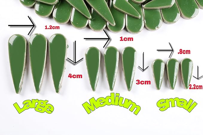 200g Petal Droplet Shaped Ceramic Mosaic Tiles for Crafts, Vibrant Colors, Ceramic Tiles for Mosaic Making Kits, DIY Arts and Crafts (Dark Green)