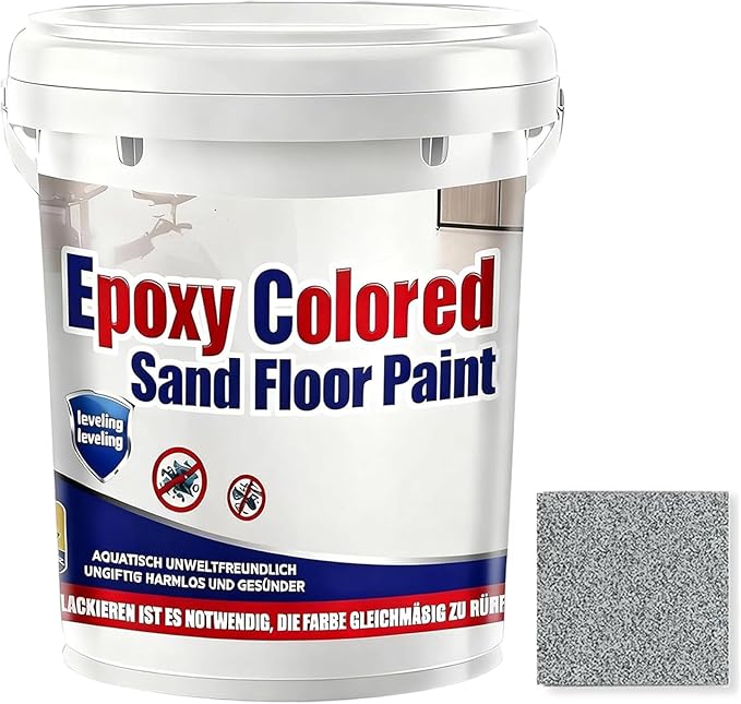 Epoxy Colored Sand Floor Paint, Epoxy Floor Paint for Concrete, High Gloss Marble Effect Coating, Waterproof Non-Slip Concrete Paints, Suitable for Indoor/Outdoor Use (Light Gray,16 oz/0.5 kg)