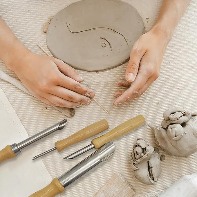 3 Sizes Rubber Pottery Clay Ribs + 3 Pcs Sculpture Pottery Molding Scraper Cutter + 4 Pcs Stainless Steel Circular Clay Hole Cutters + 1 Clay Ceramic Needle + 1 Feather Wire Texture Detail Tools