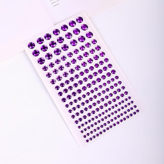 Self Adhesive Face Gems and Pearls for Makeup, Festival Jewels, Hair Gems Pearls, 3/4/5/6/8 mm Round Rhinestone Stickers for Face, Eye, Makeup, Body, Crafts 591Pcs (16_Dark Purple)