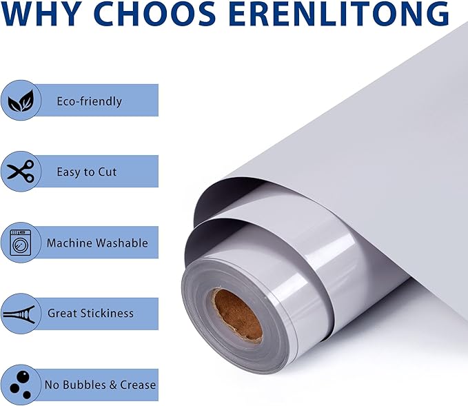 RENLITONG Grey Iron on Vinyl 12Inch by 20ft Roll HTV Heat Transfer Vinyl for T-Shirt HTV Rolls for All Cutter Machine - Easy to Cut & Weed for Heat Transfer Design