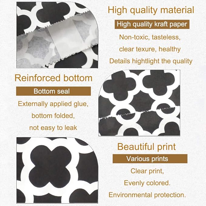 KEYYOOMY 200 Pcs Black Candy Buffet Bags - Small Polka Dot Paper Treat Bags for Wedding & Birthday Party (5 x 7 inch)