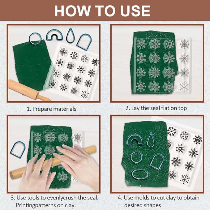 CHGCRAFT Polymer Clay Texture Sheets Winter Snowflakes Silicone Texture Stamp Christmas Clay Texture Mat Modeling Pattern Pad Texture Sheets for Polymer Clay Making Earrings Jewelry 5.5x5.5inch