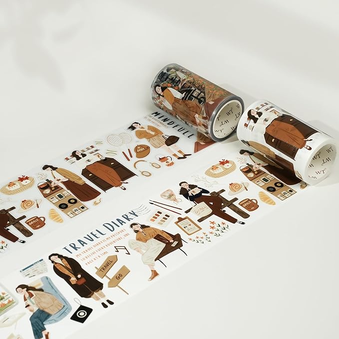 WT Pre-Cut Planner's Day 2 Washi Tape, Single Roll, Original Designs, Decorative Masking Tape for Journals, Planners, Scrapbooking, DIY Paper Projects
