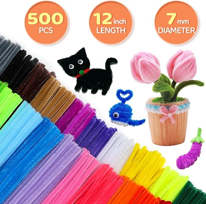 GAGANIU 500pcs Pipe Cleaners, Pipe Cleaners for Crafts, Craft Supplies Multicolor Chenille Stems for Art&Craft Christmas DIY Projects(Golden Glitter)