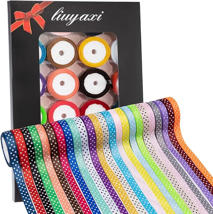96 Yard Grosgrain Ribbon Set, 3/8" X 4 Yard/Roll, 24 Colors Fabric Ribbons Roll Perfect for Wedding, Gift Wrapping, Bow Making & Other Projects