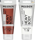 MEEDEN Acrylic Paint Burnt Sienna: Bundled with Titanium White Color - 100ml/3.38oz x 2 Bulk Heavy Body Acrylic Paint Tubes for Outdoor Home Plein Air Travel