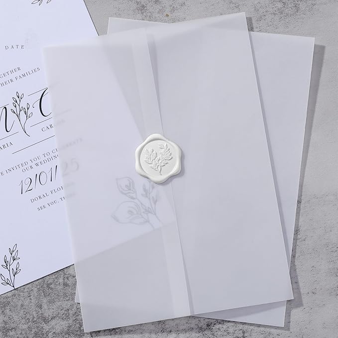 UNIQOOO 70 Pack Vellum Jackets for 5x7 Invitations, Elegant Pre-Folded Vellum Paper, 115GSM Frosted Vellum Cover Wedding Envelopes, Vellum Wraps
