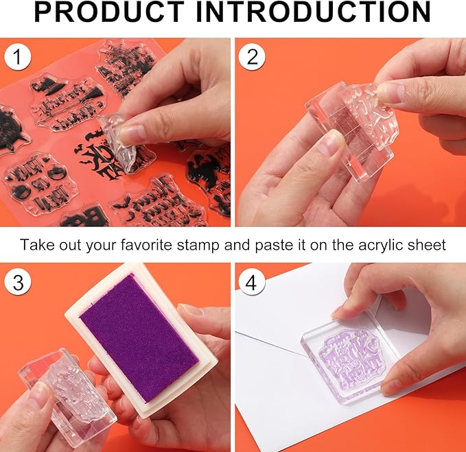 Whaline 5 Sheets Halloween Clear Stamps Gnome Pumpkin Spider Silicone Transparent Stamps Trick or Treat Border Stamp Cards for DIY Card Making Scrapbooking Embossing Album Decor