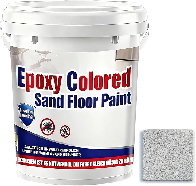 Epoxy Colored Sand Floor Paint, Epoxy Floor Paint for Concrete, High Gloss Marble Effect Coating, Waterproof Non-Slip Concrete Paints, Suitable for Indoor/Outdoor Use (White Hemp Gray,64 oz/2 kg)