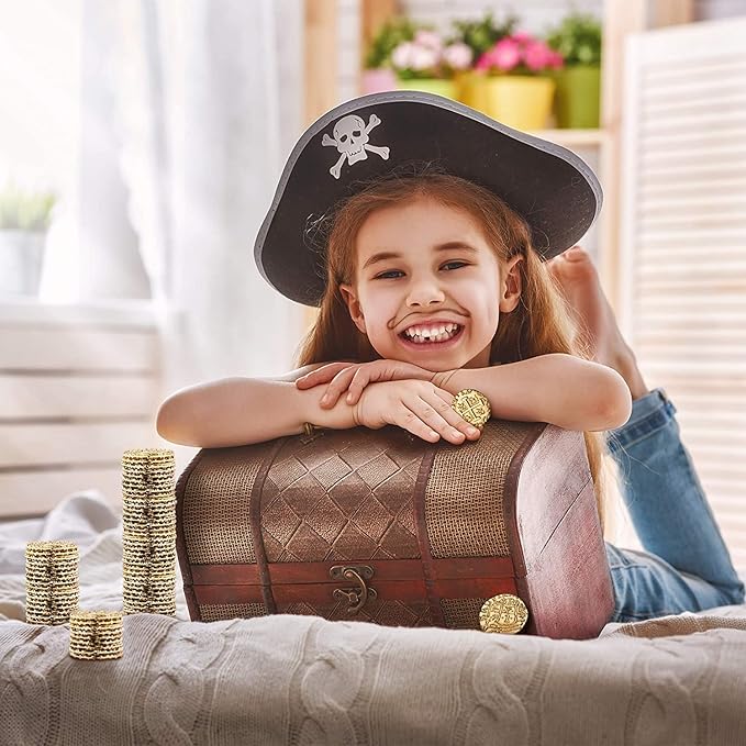 Large Metal Pirate Coins - 100 Bronze, Silver, Gold & Rose Gold Treasure Coin Set, Metal Replica Spanish Doubloons for Pirate Party Decorations & Favors, Tokens, Toys, Cosplay, Treasure Chest