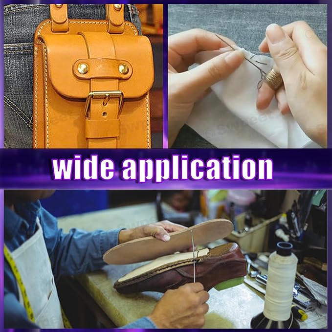 Swpeet 19Pcs Portable Canvas Leather Sewing Awl and Needle Kit With Nylon Waxed Cord Thread Thimble Assortment, Copper Handle Tools for Leather, Shoe and Repair