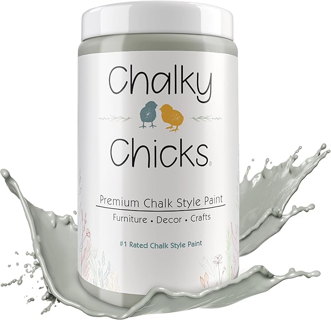 Chalky Chicks All-in-One Chalk Paint for Furniture or Cabinet - 32 Fl Oz - Matte Finish Normandy (Light Gray) for Metal, Wood Furniture Paint - No Sanding All-in-One for Home Decor & Crafts, USA Made
