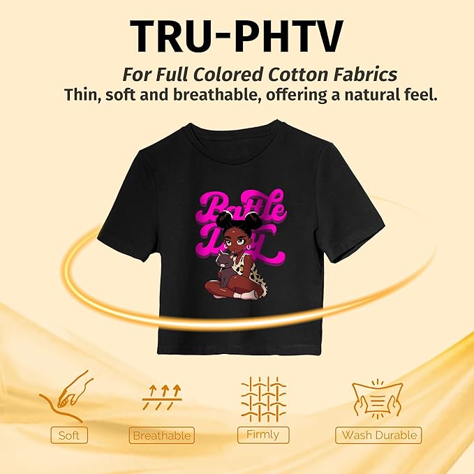 TransOurDream Tru-PHTV Printable Heat Transfer Vinyl for T Shirts (10 Sheets, 8.5x11) Full-Color Iron on Vinyl for Inkjet Printer Easy to Cut & Weed DIY Design