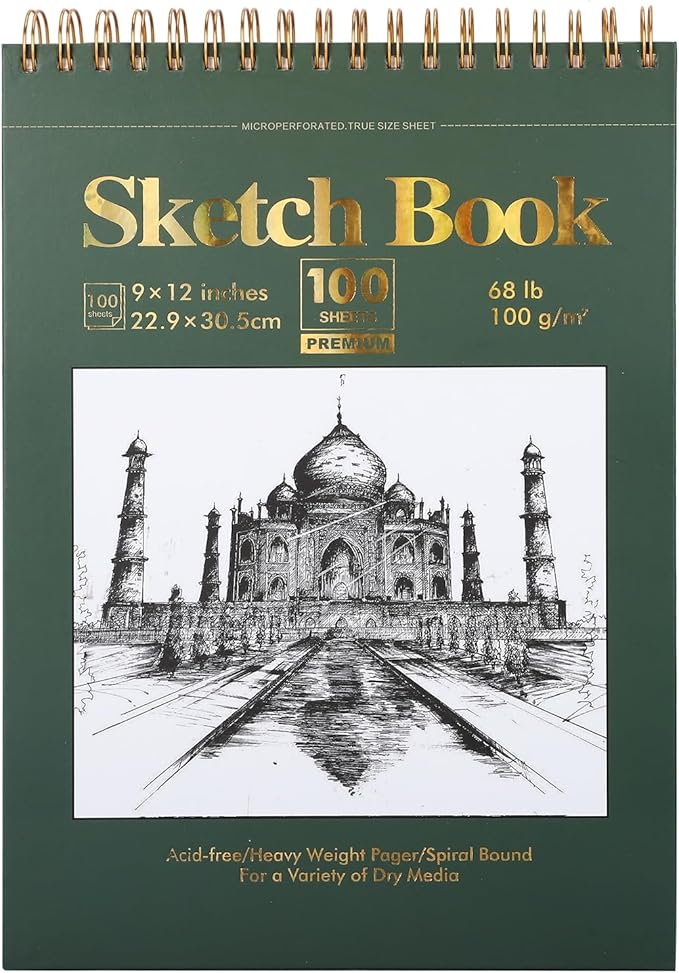 Ddaowanx 9" x 12" Sketch Book, 100 Sheets Spiral Bound Art Sketchbook, (68lb/100gsm) Acid Free Artist Drawing Pad Paper Painting Sketching Pad, Gifts for Kids Adults Beginners