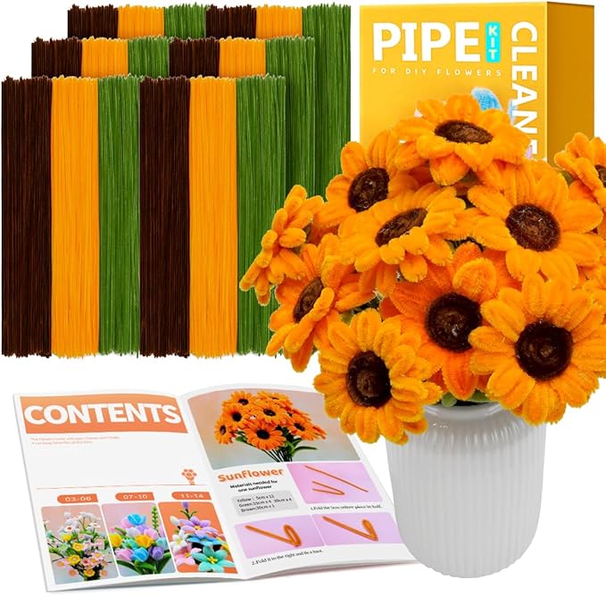 IOOLEEM Pipe Cleaners, 480pcs Yellow Sunflowers, Flower Making Kit, Arts and Craft Supplies, Ideas for Art Project Activity.