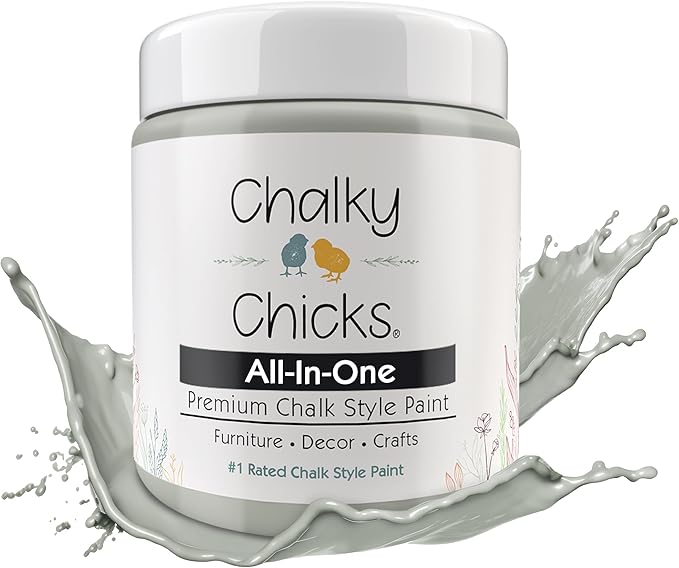 Chalky Chicks All-in-One Chalk Paint for Furniture or Cabinet - 4 Fl Oz - Matte Finish Normandy (Light Gray) for Metal, Wood Furniture Paint - No Sanding All-in-One for Home Decor & Crafts, USA Made