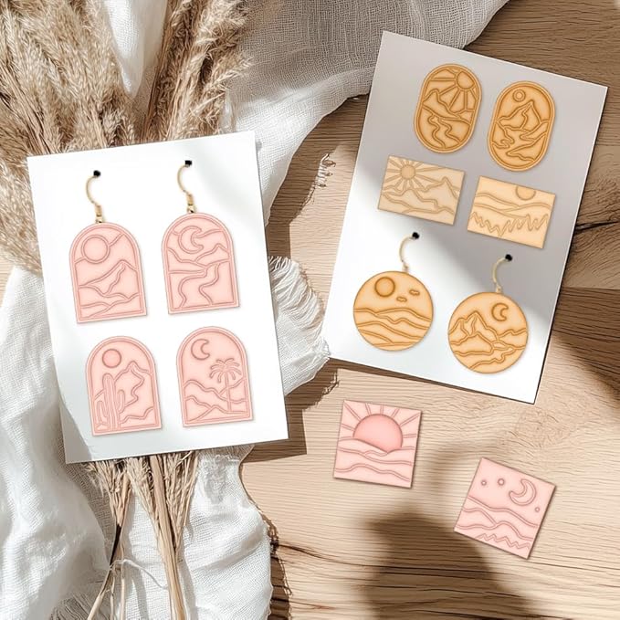 ACRNIGHEET Boho Clay Cutters - 16 Shapes Sun and Moon, Landscape Polymer Clay Cutters for Jewelry, Earring Making Kit With Storage Box