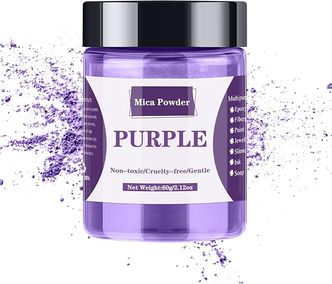 Mica Powder - 60g Mica Powder for Epoxy Resin - Pearl Pigment Powder Dye for Resin/Eye Shadow/Soap Making/Nails/Bath Bombs etc. (Purple)