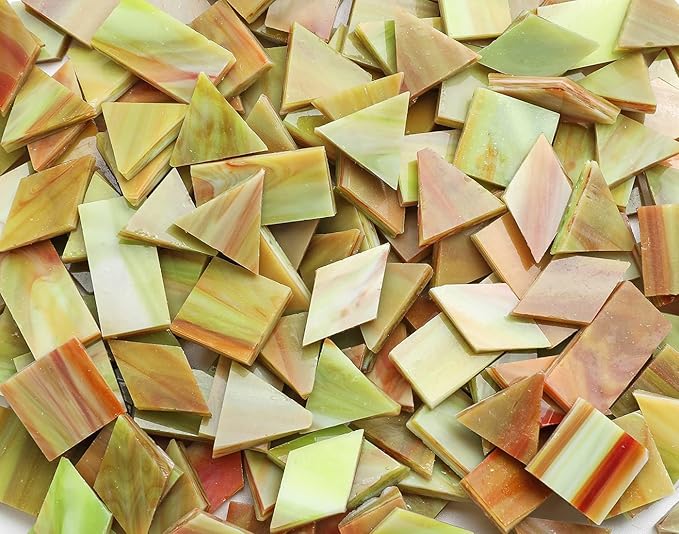 Lanyani Glass Mosaic Tiles for Art Crafts, 4 Shapes Mixed Tiffany Stained Glass Pieces, 200 Pieces, Square/Rectangle/Diamond/Triangle,Green-Red
