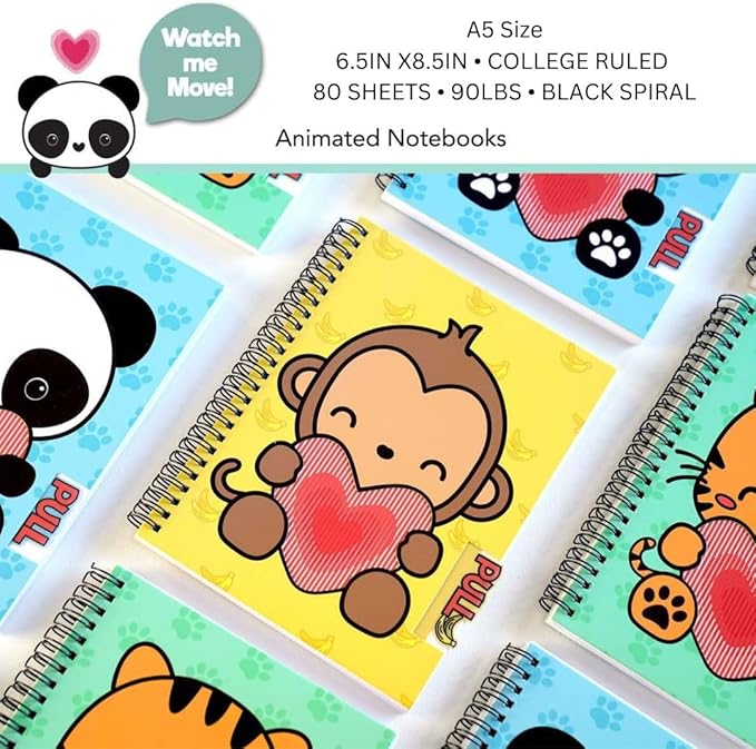 Animation Notebooks | Cute Spiral Notebook | A5 Size 6.5in x 8.75in | 160 pages | 80 Sheets Smooth, durable, and bleed-resistant 90lb lined inner pages | Interactive cover that brings your imagination to life | Creative Companion for journaling, notes,...