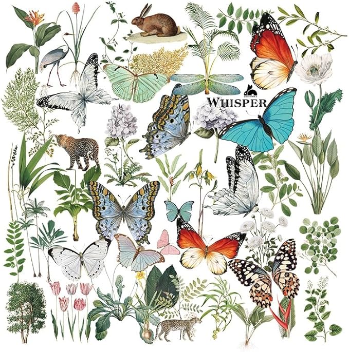 Vintage Vellum Stickers Floral Plants Elements Scrapbooking Supplies Flowers Botanic Natural Translucent Paper Self-Adhesive Junk-Journal Items (Tropical Plants)