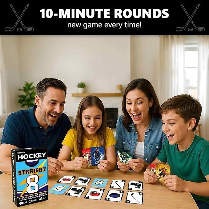 QUOKKA American Hockey Fast-Paced Card Game for Kids & Adults – 128 Cards & Easy Rules – Quick & Fun Matching Game – 2-4 Players – Ages 8+ – Perfect for Family Games Night, Travel and Parties