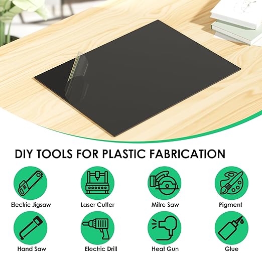 ABS Plastic Sheet 1/16" x 16" x 12", 2 Pack Black Rigid Thermoplastic Board for Crafts, DIY Projects, Dual-Surface (Textured & Smooth)